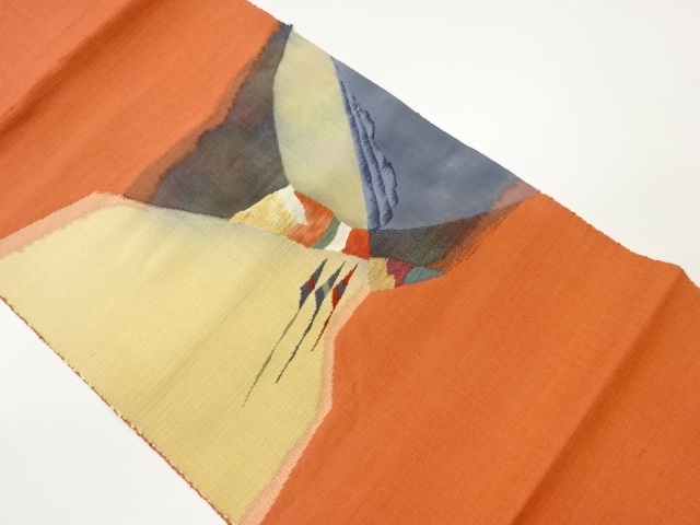 手織り紬抽象模様織出し名古屋帯